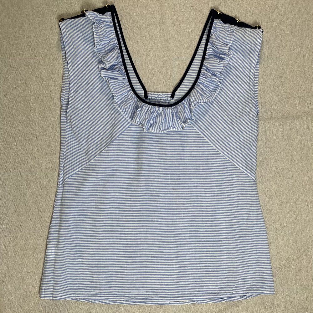 CAbi | Windward Reversible Blue & White Striped Nautical Top | Small